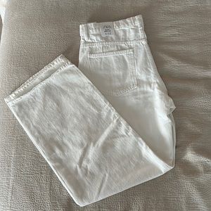 Zara Mid-Rise Full Length White Baggy Jeans